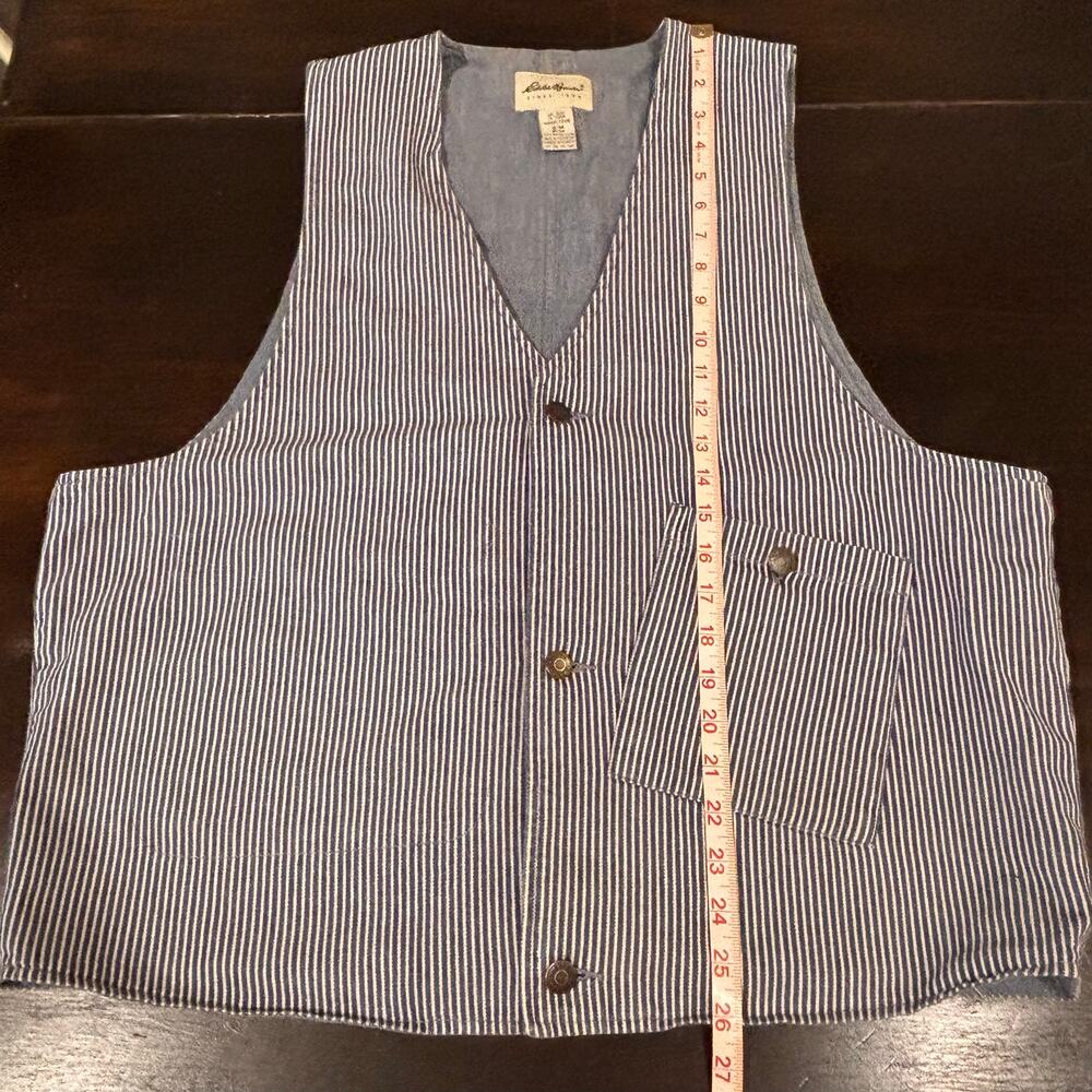 Vintage Eddie Bauer Railroad Stripe Vest Oversized Workwear Cotton S/M Gorpcore - Picture 6 of 6